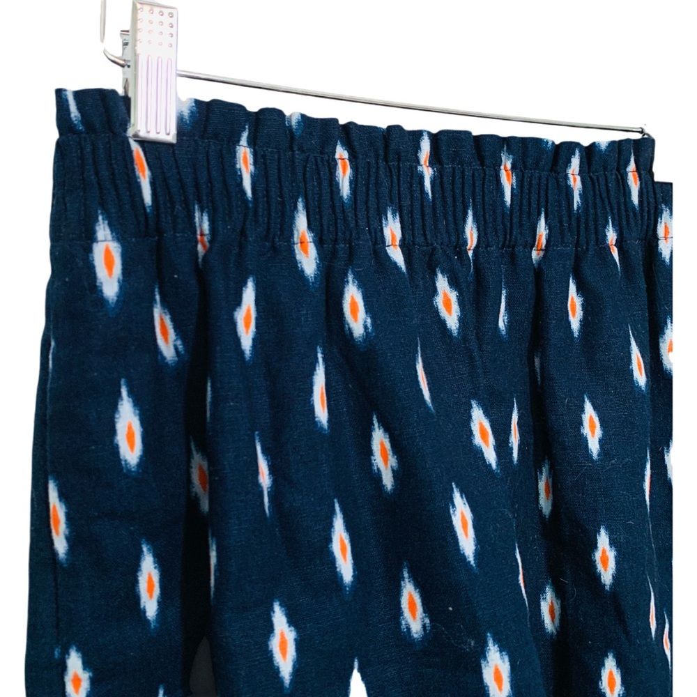 J Crew Ikat Printed Scalloped Sidewalk Skirt Size 4 Linen Blend Navy Blue - Picture 3 of 12